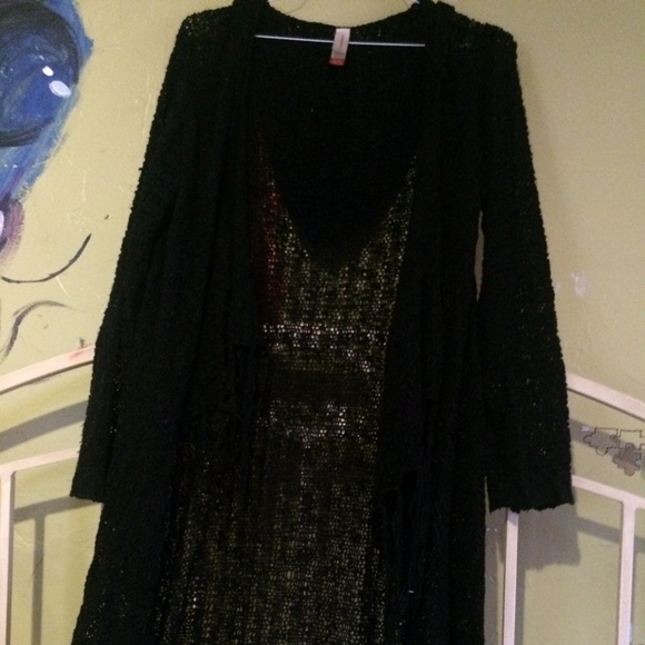 Black shawl with fringe