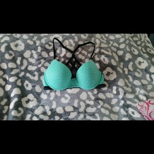 VS PINK mint leopard print strappy back bra.