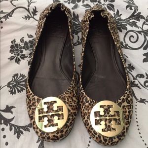 Authentic Leopard/Gold Tory Birch Reva Flats