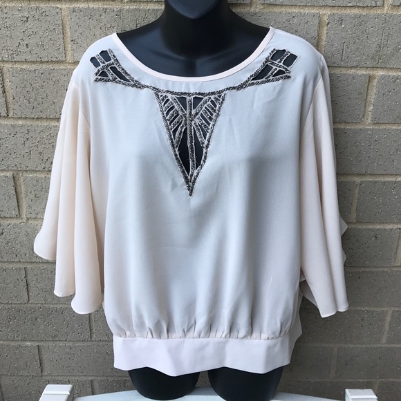 Tops - New Beaded Beige Bell Sleeve plus size Blouse