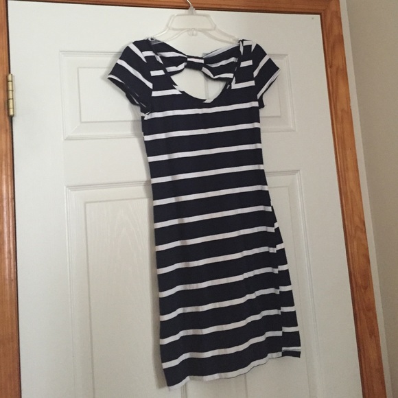 Navy and white, fitted cotton dress