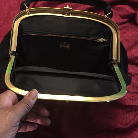 VINTAGE BLACK WOOL HANDBAG - Picture 3 of 3