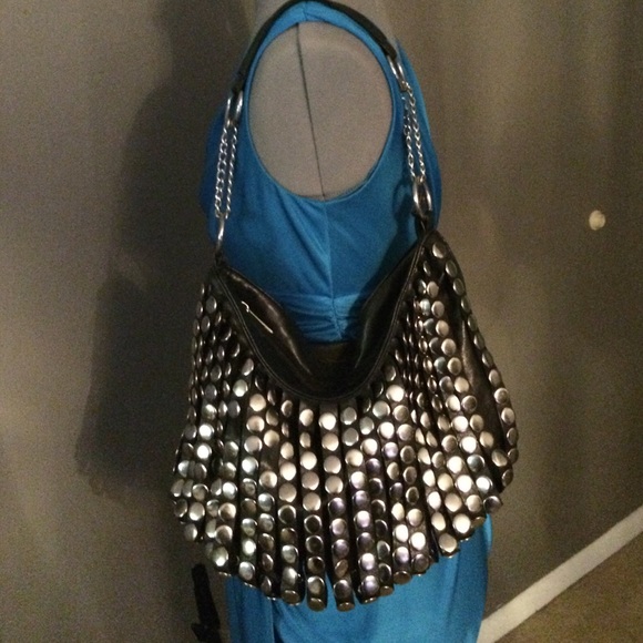 Black Studded Shoulder Handbag