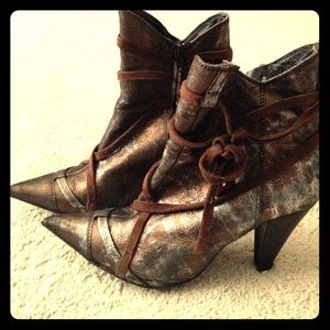 Distressed leather booties