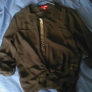 Black shear blouse with rhinestone detail