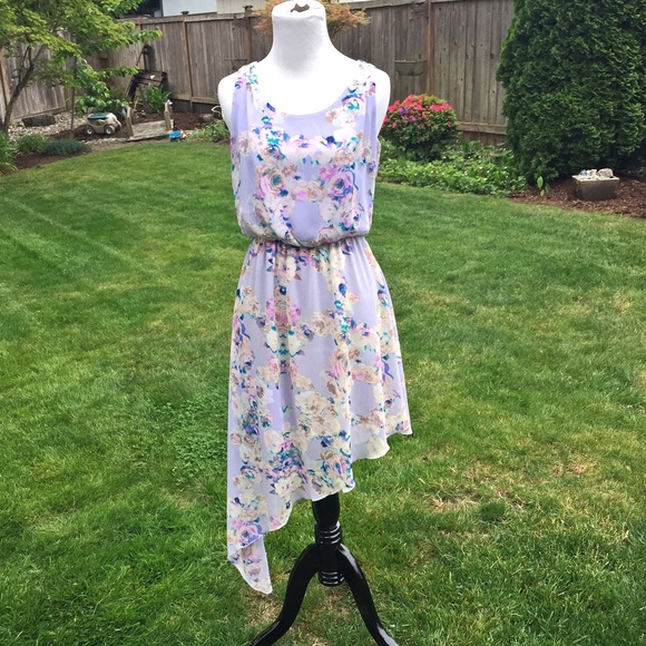Lavender watercolor floral asymmetric dress - Picture 2 of 4