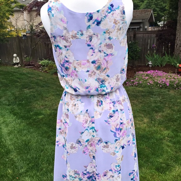 Lavender watercolor floral asymmetric dress - Picture 4 of 4
