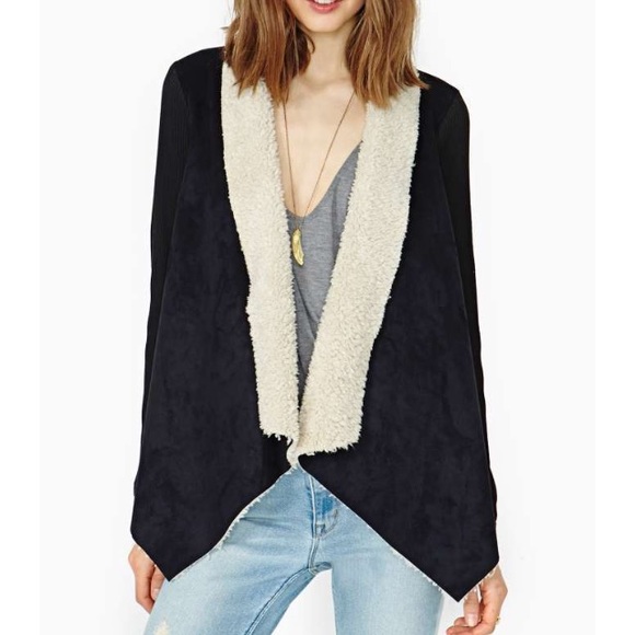 Nasty gal suede shearling drape jacket