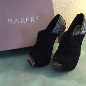 Bakers black suede and snake print stilettos