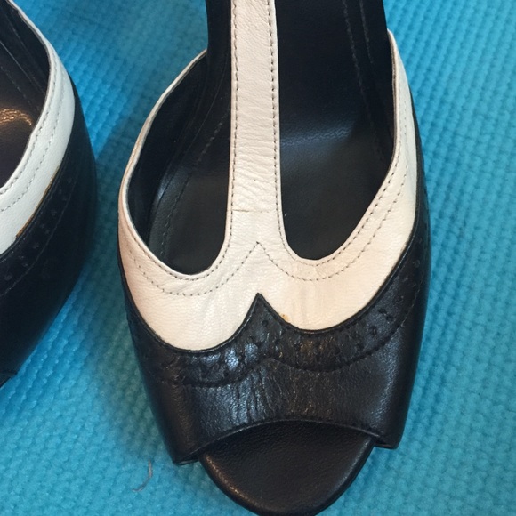Black and White Peep Toe Pumps - Picture 3 of 4