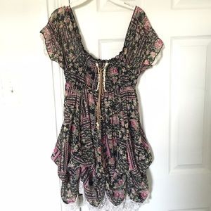 OVER LAP Off the shoulder Floral Gathered Dress