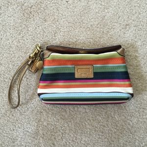 Multi-stripe Coach wristlet