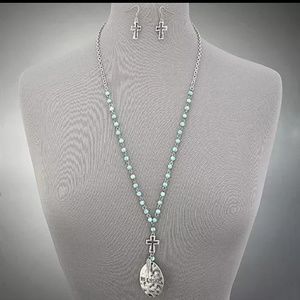 Silver Hammered Blessed Necklace Earring Set