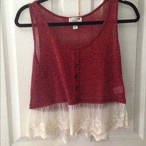 Red lace crop top