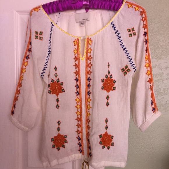 Anthropologie stitched boho peasant top