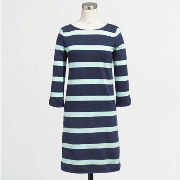 J Crew Mint and Navy Rugby Striped Shirt Dress