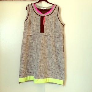 Tahari tweed dress with neon accents.