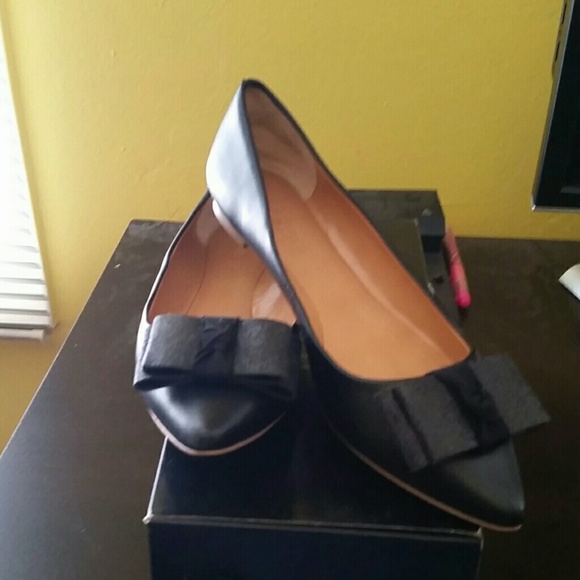 J. Crew Pointy-Toe Bow Flats (Black)