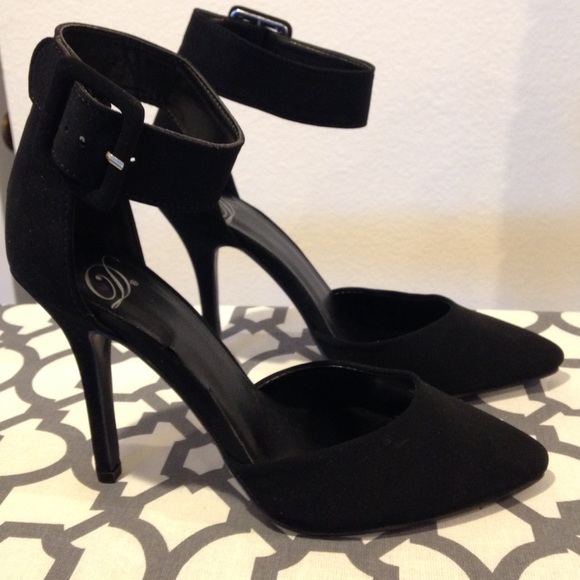 Shoes - Black faux suede ankle-strap heels