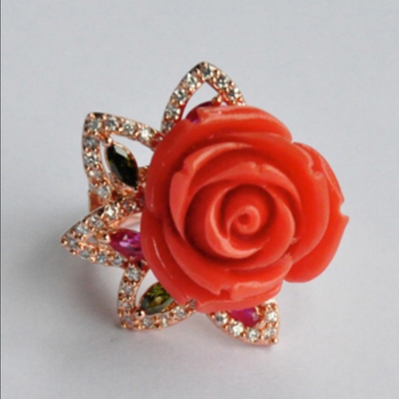 Rose Gold Rhinestone & semi-precious stones ring - Picture 2 of 4