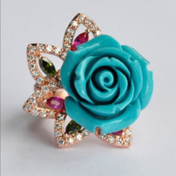 Rose Gold Rhinestone & semi-precious stones ring - Picture 4 of 4