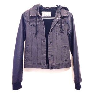 NWOT. Grey/black faux leather & denim jacket