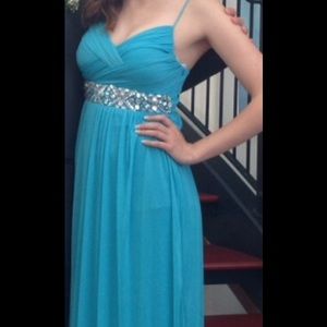 Blue, a line prom dress