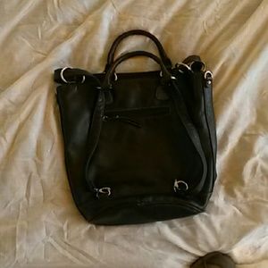 Black Leather Bucket Bag