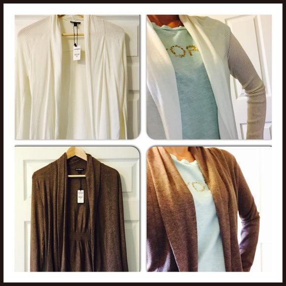 Express- 2 light cardigans (S)white/ taupe