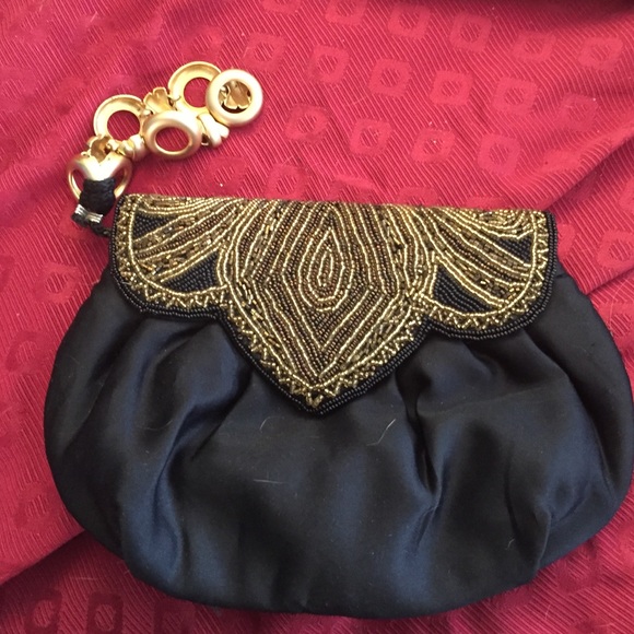 REDESIGNED VINTAGE BLACK SATIN CLUTCH