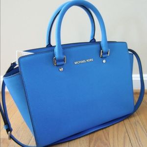 SELMA TOPZIP  SUMMER BLUE SAFFIANO LEATHER SATCHEL