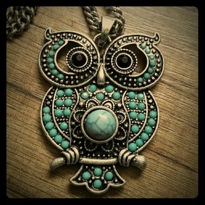 Turquoise owl necklace