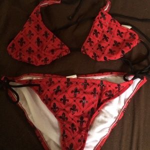Fleur de lis red and black bikini