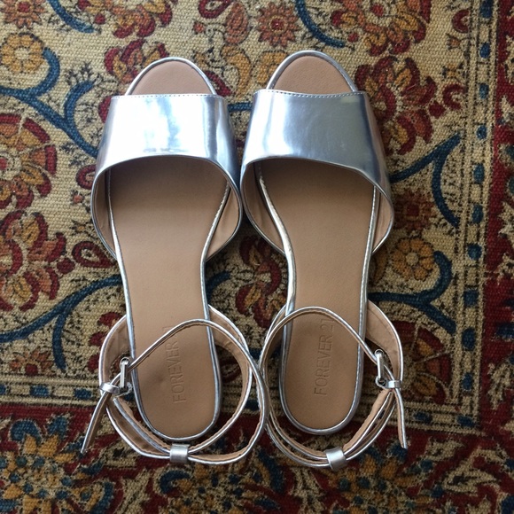 Silver ankle strap flat sandals