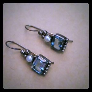 Authentic Sterling Blue Topaz and Pearl Earrings