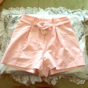 ASOS pink high-waisted tie shorts