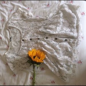 Free people White lace cinched button down top