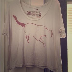 RVCA Flowy white shirt with outline of a cat