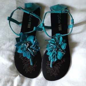 Teal flower sandals