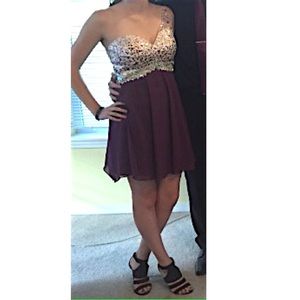 Purple , sparkly , open back homecoming dress