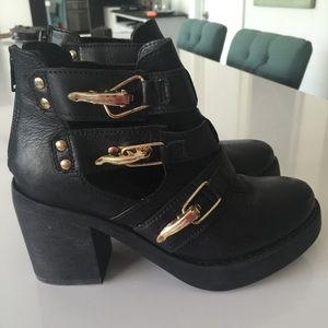 Like New!  Topshop Black Booties w/ Gold buckles