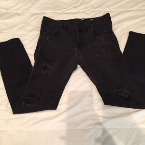 Zara black denim destroyed skinny jeans sz 10