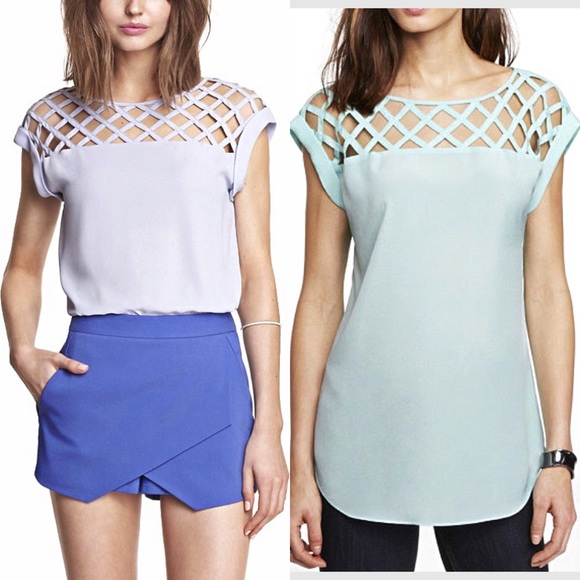 Express Tops - Express lavender periwinkle lattice woven blouse
