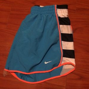 blue w navy blue striped running shorts