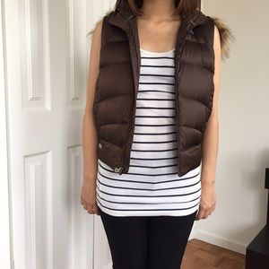 North Face Brown Down Vest with Fur Trimmed Hood
