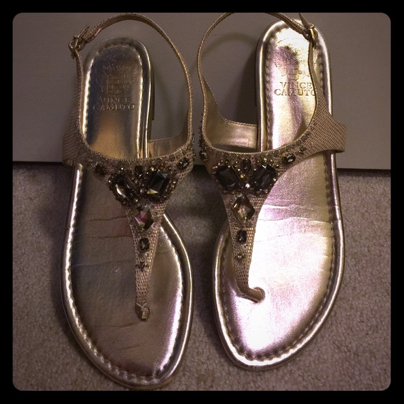 Vince Camuto Mallory Gold Leather Beaded Sandal