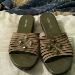 Army green with gold accents casual shoes