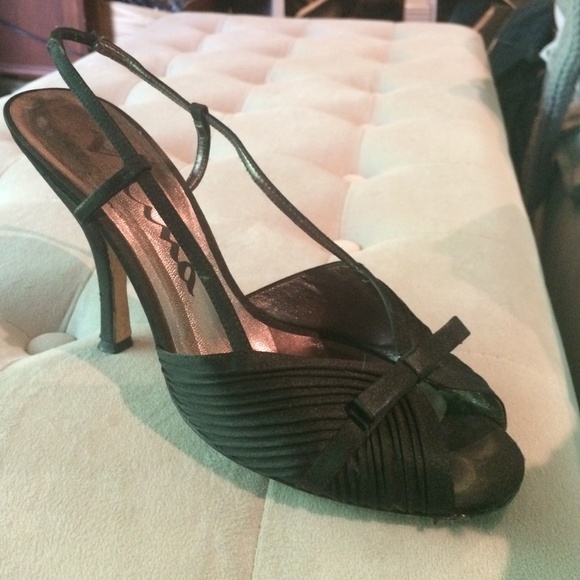Black satin evening sandals