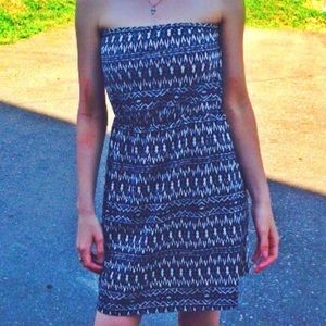 Black/White Tribal Print Strapless Dress