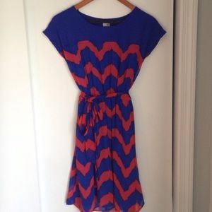 Blue & orange dress.